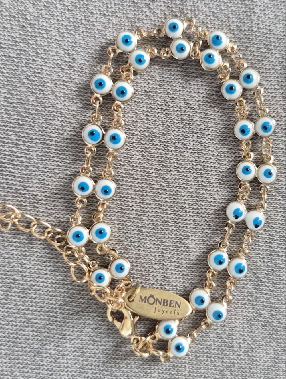 Monben Gold-Plated Blue Evil Eye Bracelet